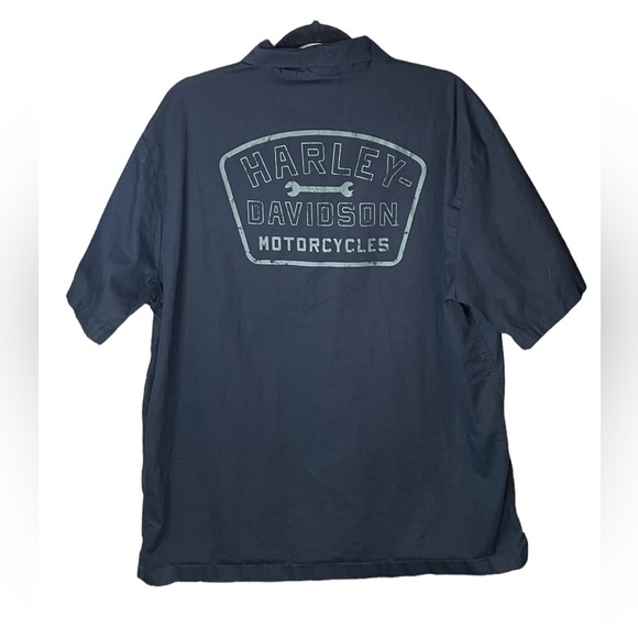 Harley Davidson Motorcycle Black Short Sleeve Button Up Size XL - Picture 2 of 9